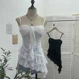 Real Shoot Sweet Spice Girls Irregular Lotus Side With Chest Pad Sling Vest Sexy Lace Sleeveless Top 1139