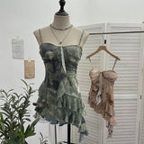 Real Shooting 2025 Spring And Summer New With Chest Cushions Dyed Mesh Sling Sling Vest Irregular Lotus Leaf Side Top 1139