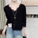 Korean Temperament Summer New Sweet V-Neck Lace Border Tanning Shirt Outside The Shawl Knit Shirt Air-Conditioning Shirt