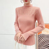 Half-High Collar Lace Sweater Lady Knitted Knitted Autumn And Winter New Blouse Fashion Bottom Shirt