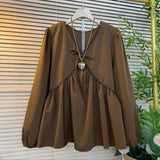 Large-Size Women's Clothing 2025 Spring And Autumn New Women's Fat Mm Long-Sleeved V-Neck Loose Thin Gas Coat To Cover The Stomach