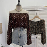 Real Shot Shoulder Long Sleeve Wave Chiffon Shirt Women Summer Short Open Umbilled Shirt Loose Umbilled Shirt Loose Top 2367