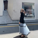 French Heavy Industry Mesh Dress Pink Wave Point A Long Skirt 2025 Winter Commute Cake Skirt