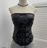 Street Breeze Leather Buckle With Chest With Chest Cushion Anti-Slip Wrapped Chest Vest Pu Leather Top 2781