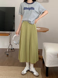 Simple Multi-Color New Folding Skirt Half-Dress Woman High Waist Thin Solid Color Hanging Medium Long Folding Skirt