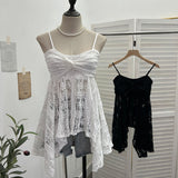 Real-Shooting Lace Tling Folded Sling Vest Irregular Skirt Shaved Thin Holiday Wind Sleeveless Top 1029