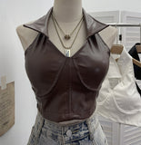 Sexy Hanging Neck Low Chest Lumbar Puskin Sling With Bra Cushion Short Corset 2807