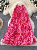 French Temperament Print High Waist Thin A Word Big Swing 100 Folded Skirt 2026 New Holiday Style Long Skirt