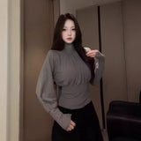 Korean Temperament Gray Long-Sleeved T-Shirt 2026 Spring Harvest Skinny People Wear Repair Clothes