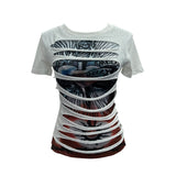 Vintage Rock Gothic 2025 Summer Dress Hole Design Feel Short-Sleeved Printed T-Shirt 26961