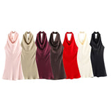 2025 Summer New Female Fashion Sexy Hot Girl Silk Lily Hanging Neck Dress 8741074