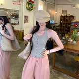 French Hanging Neck Sling Vest Women Wear 2026 New Outer Buckle Sleeveless Commuting Top In Summer