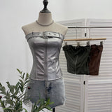 Real Shooting Spice Girls High-End Pu Leather Tector Locomotive Wind Wrapped Bra Vest Sleeveless Top Tide 1986