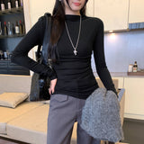 Lyselle Tian Silk Wool High Collar With A Long-Sleeved T-Shirt For Women's Autumn And Winter 2025 New Small Top