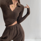 Hottie Sexy V-Neck Thin Bottom Shirt 2026 Early Autumn Solid Sleeve Polo Shirt In Tide T-Shirt