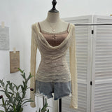 Two Sets Of Collar Hole Sun Hood T-Shirt Long-Sleeved T-Shirt + Short-Sling Sling Sling Vest Woman 23205