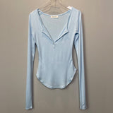 Purely Sexy Royal Sister Bursified Body Sunscreen Long-Sleeved Thin T-Shirt Girl Autumn Tight Half-Open Collar Micro-Permeable Top