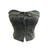Sexy With Chest Cushions Denim Bra Sleeveless Top Single Buckle One-Pack Short Vest 2738