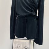 POLO Collar Loose Long-Sleeved Knitted Women 2026 Spring New Lazy Shorts Wear Two-Piece Sets