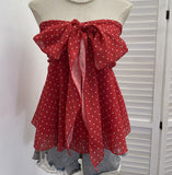 Sleeveless Shoulder-Out Braided Waistcoat Wave Chiffon With Bow Hanging Neck Sleeveless Short Top 6180