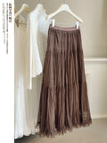 Spring High-Waisted Lotus Leaf Side Net Yarn Large Swing Half-Dress Woman 2026 New Gentle Thin Fall A-Word Dress