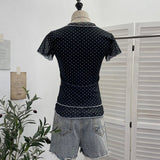 Rabbit Print Wave Point Double-Layer Mesh Yarn Short-Sleeved T-Shirt Girl Summer Hottie Fake Two Thin Tops 1591