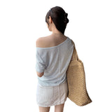 This Year's Popular Beautiful Temperament Shoulder Wide Collar Short-Sleeved T-Shirt Women's Summer 2025 New Blouse