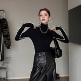 Warm-Colored High-Necked Long-Sleeved T-Shirt Women's Autumn And Winter Tights In The Bottom Shirt To Repair