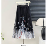 2025 New Printed Mesh Skirt Temperament Slim High Waist Hanging Feeling On Both Sides Wearing A Hundred-Fold Skirt Mid-Length Skirt