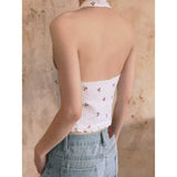 2025 Spice Girls New Summer French V-Neck Hanging Neck Cherry Dress Skirt Open-Back Slings