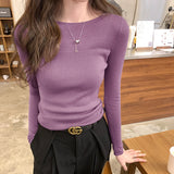 Design Sense Collar Knitted Jersey Women's Spring And Autumn New Shoulder Jacket T-Shirt With Long-Sleeved T-Shirts