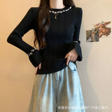 Heavy Industry Nail Ball Collar Collar Collar Sweater Women In Autumn And Winter With High-Level Horn Sleeve Tops Knitted Bottom Shirt