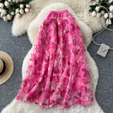 Net Yarn Half Dress Women's Autumn And Winter New High-Rise Thin Three-Dimensional Flower Embroidery Slid A Word Swing Skirt Dress Skirt