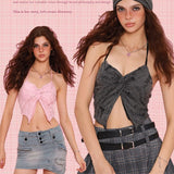 2025 Korean Version Of The Locomotive Time Tamame Gray Pink Strap Hanging Neck Sling Vest Short Babes Retro Umbilly Sleeveless