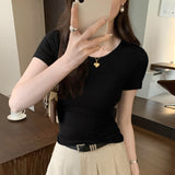 European Single Special To The Ocean High Sense Shoulder Short-Sleeved T-Shirt Women's Summer 2025 New Slim Slim Top