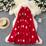 Vintage Big Wave Point Hundred Folded Skirt High-End Half-Dress Women 2026 Spring New High-Waist A Pendant Long Dress