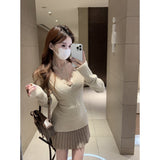 2026 Early Spring V Tie With Long Sleeve Folded Knitted Shirt Girl Autumn And Winter Sexy Inside Repair Waist Design Tide