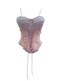 Real Shot Clamming Color Wave Point Mesh Yarn With Chest Pad Wearing Rope With Lace Slings Vest Short Strap Back Coat 66336
