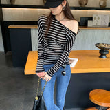 Lyselle Tiansing Striped Shoulder-Sleeve Long-Sleeved Shirt T-Shirt Women's Early Autumn 2025 New Korean Beauty Top