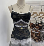 Lace Splicing Camouflage Screen Sling Sling With Chest Cushion Letter Print Sleeveless Top 1618