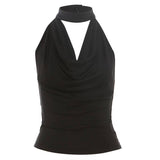 Pure Hottie Sexy Hanging Neck Collar Big Bare Back Slings Women Summer New Folds Inside And Outside Wear Vest Tide