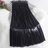 Metal Bright Reflective Skirt New Station High Waist Thin 100-Fold Skirt Mid-Long Half-Dress Woman