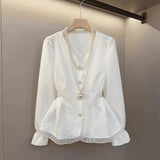 2026 Spring And Autumn Small Fragrant Style Temperament Lace Splicing Design Sense To Reduce The Waist And Thin Blouse