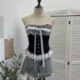 Court Style Lace Lace With Bow With Breast Pads With Bra Vest Short Strap Back Coat 2817