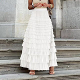 New French Long Dress Female Autumn Temperament Elegant Solid High-Waisted Mesh Cake Skirt Unkempt Skirt