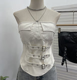 Street Breeze Leather Buckle With Chest With Chest Cushion Anti-Slip Wrapped Chest Vest Pu Leather Top 2781