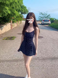French Blue Floral Sling Dress Women's Summer 2025 New Small Man Summer Wearing A High-End Short Skirt