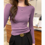 Design Sense Collar Knitted Jersey Women's Spring And Autumn New Shoulder Jacket T-Shirt With Long-Sleeved T-Shirts