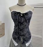 Real-Patting Hottie With Chest Pads With Bra Lace Spliced Slings Slings Women Wearing Short Tops