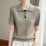 Loose Large Plate-Type Twist Rope Poolo Collar Knitted Shirt T-Shirts For Girls In Summer Thin Thin Short Cash